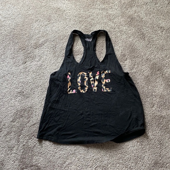 Victoria's Secret Tops - Victoria’s Secret Black Animal Print Love Racerback Tank Top SIZE L